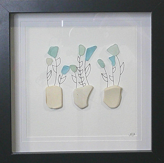 Sea glass picture - flower pots (10) - 8x8