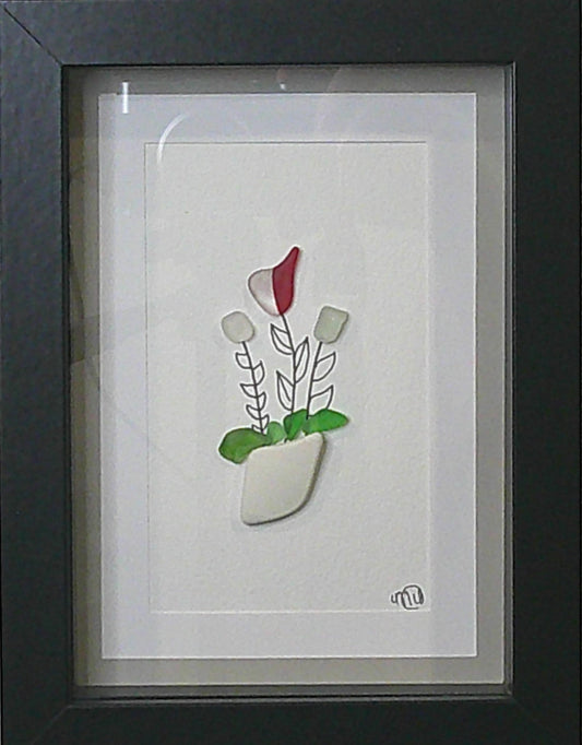 Sea glass picture - flower vase (13) - 5x7