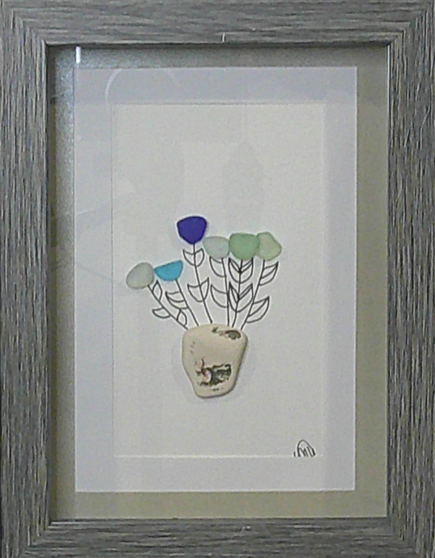 Sea glass picture - flower vase (7) - 5x7