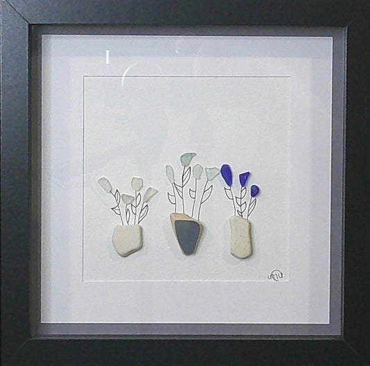 Sea glass picture - flower vases (18) - 8x8