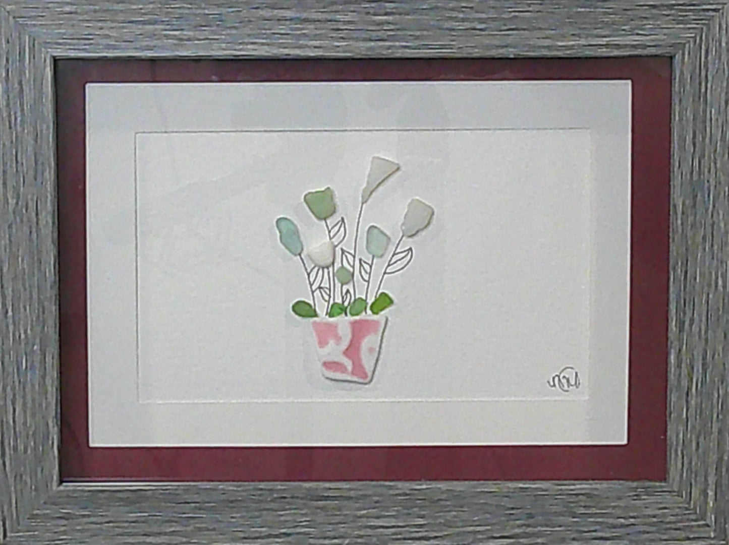 Sea Glass Picture - Flower Pot (6) - 5x7