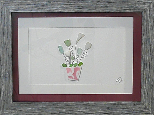 Sea Glass Picture - Flower Pot (6) - 5x7