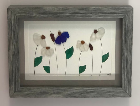 Sea Glass Picture - Cone Flowers (2) - 5x7