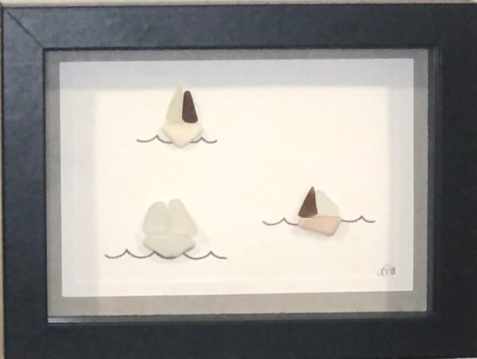 Sea glass picture - sailboats (12) - 5x7