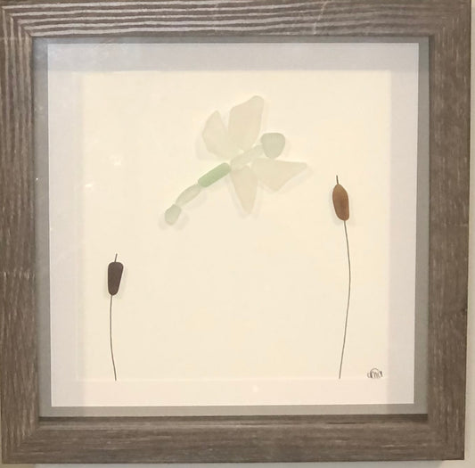 Sea glass picture - dragon fly (4) -8x8