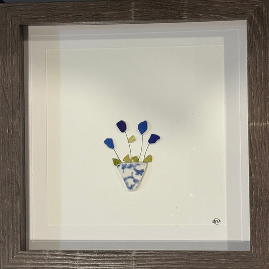 Sea glass picture - flower pots (29) - 8x8