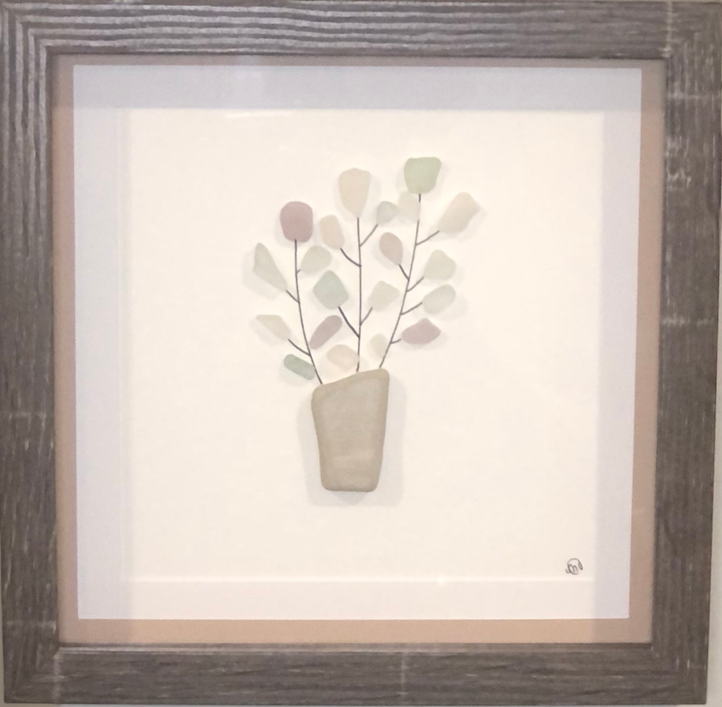 Sea glass picture - flower pots (13) - 8x8