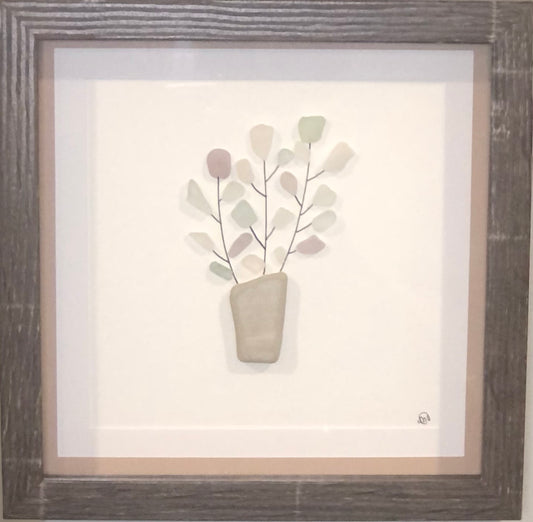 Sea glass picture - flower pots (13) - 8x8