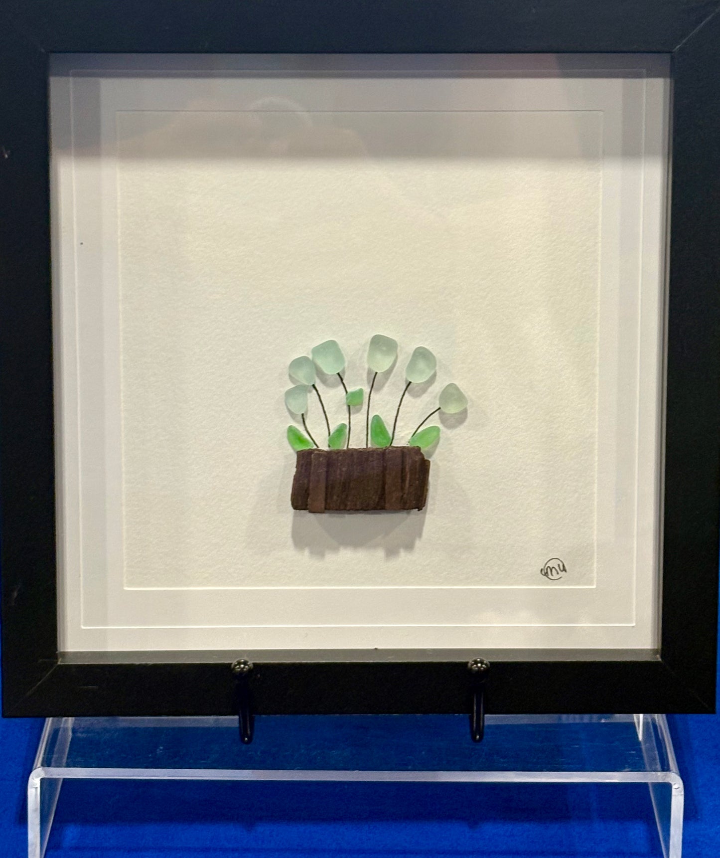 Sea Glass Picture - Flower Basket - 8x8