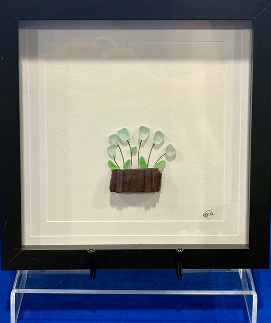 Sea Glass Picture - Flower Basket - 8x8