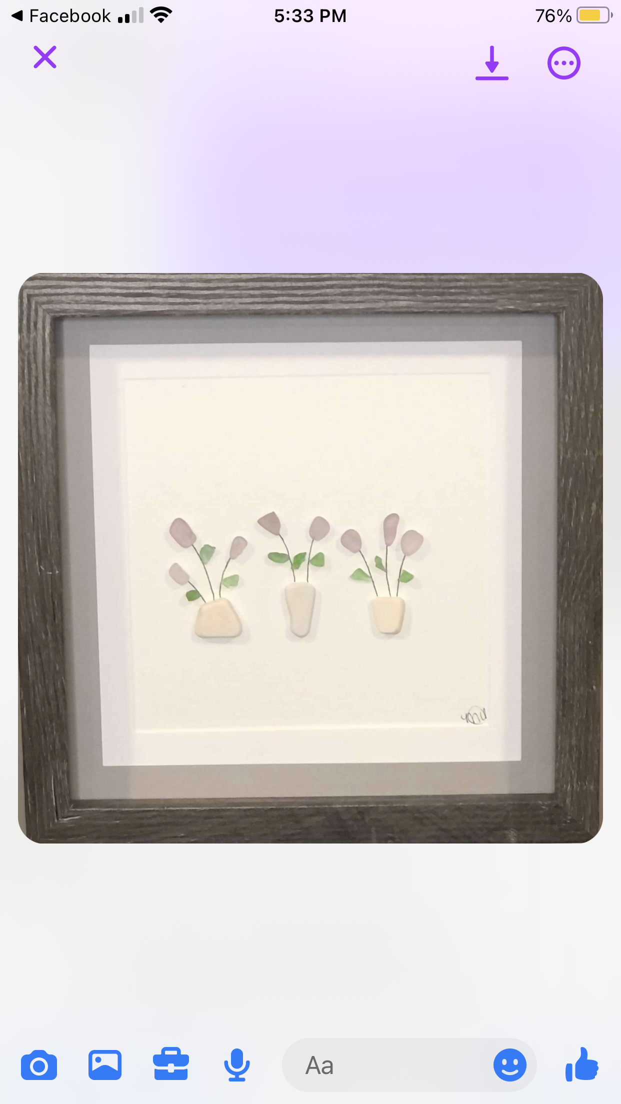 Sea Glass Picture - Purple Flowers (1) - 8x8