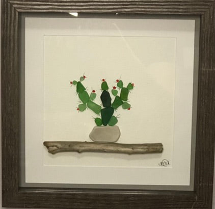 ****Christmas Collection - Sea Glass Picture - Christmas Cactus #1 8x8