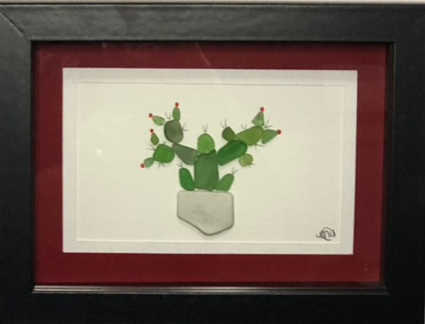 ****Christmas Collection - Sea Glass Picture - Christmas Cactus #2 - 5x7