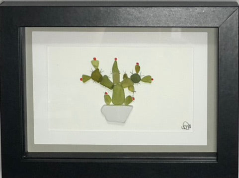 ****Christmas Collection - Sea Glass Picture - Christmas Cactus #3 - 5x7