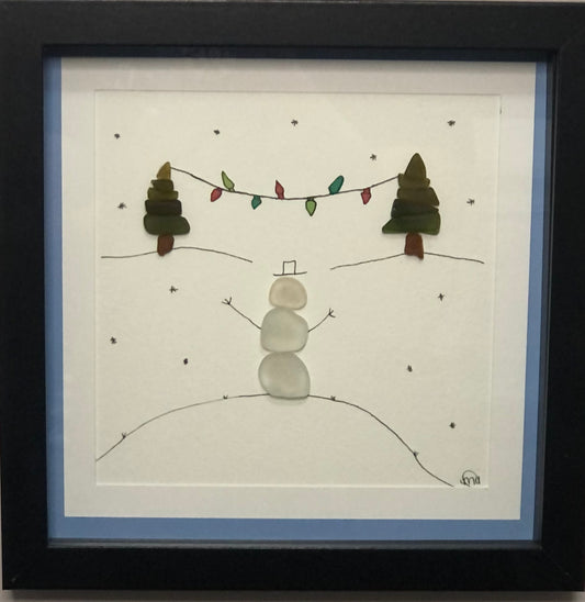 ****Christmas Collection - Sea Glass picture - Snowman - 8x8