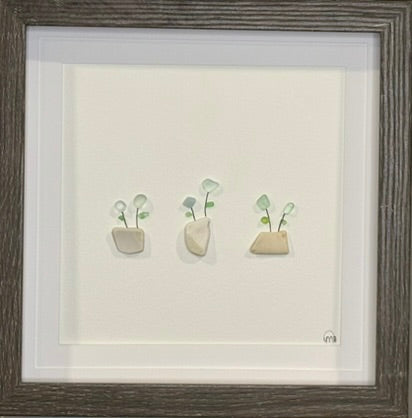 Sea glass picture - flower pots (25) - 8x8