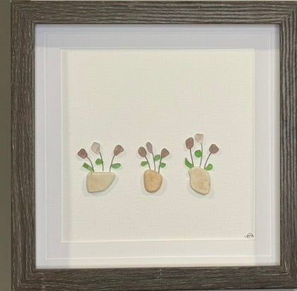Sea glass picture - flower pots (26) - 8x8