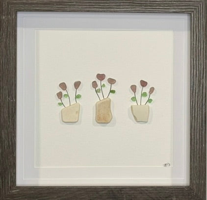 Sea glass picture - flower pots (27) - 8x8