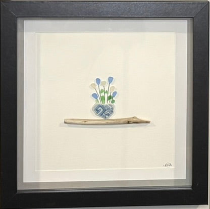 Sea Glass Picture - Flower Pots (29) - 8x8