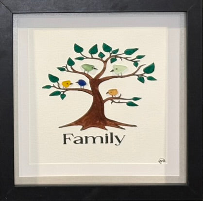 Sea Glass Picture - Family Tree - 8x8 - Choose the number of birds on your tree
