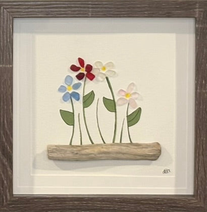 Sea Glass Picture - Flower Garden (30) - 8x8