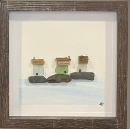 Sea Glass Picture - Houses - 8x8