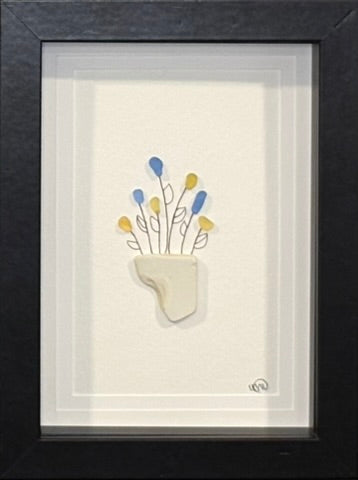 Sea Glass Picture - Flower Pot (10)- 5x7