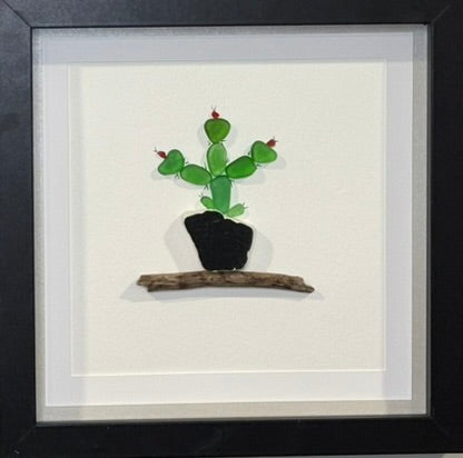 Sea Glass Picture - Cactus (3) - 8x8