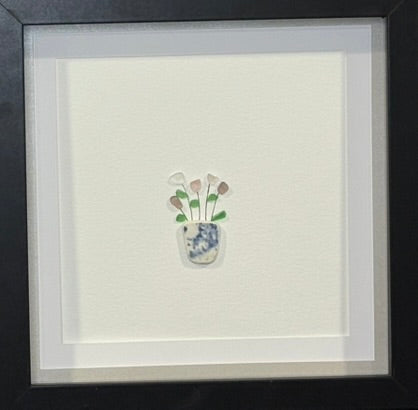 Sea glass picture - Flower Pot (14) - 8x8