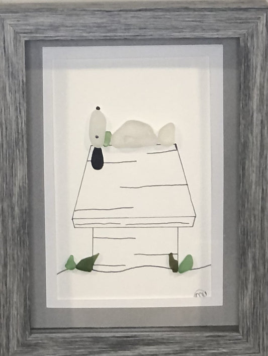 Sea Glass Picture - Dog on Dog House - 5x7