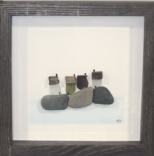 Sea Glass Picture - Houses (2) - 8x8