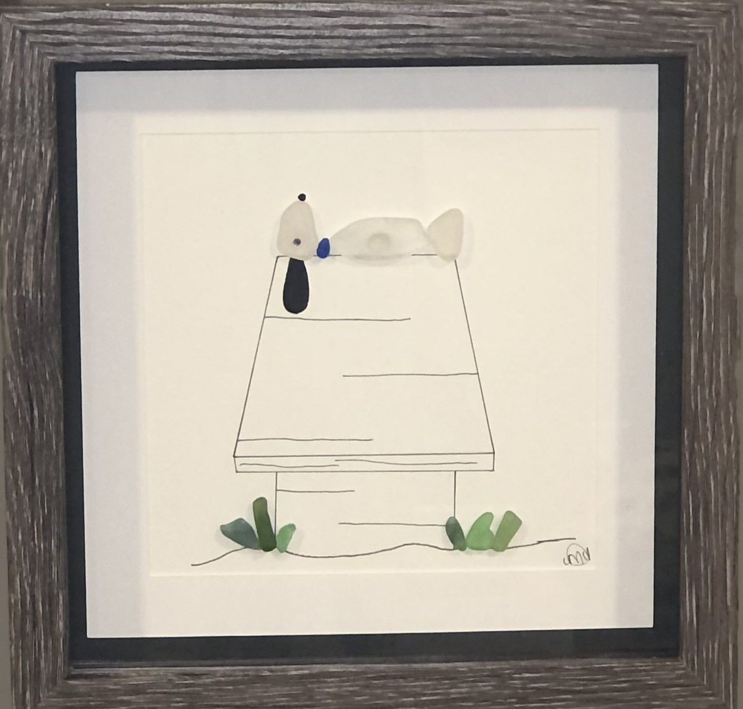 Sea Glass Picture - Dog on Dog House - 8x8