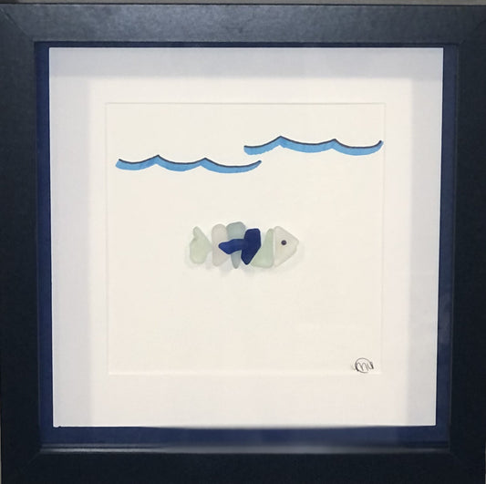 Sea Glass Picture - Blue Fish (2) - 8x8