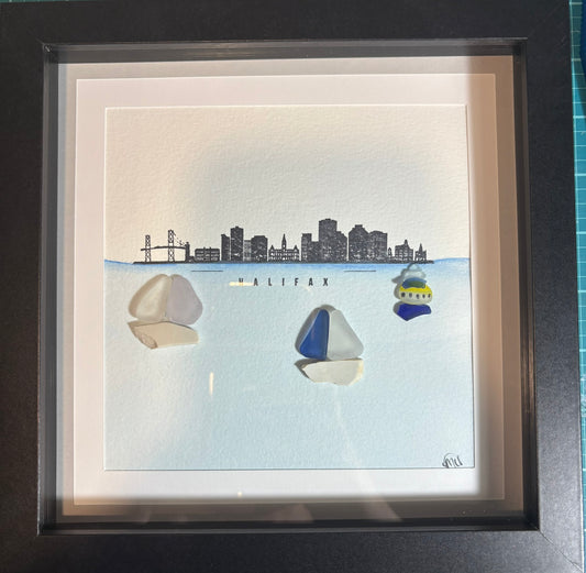 Sea Glass Picture - Halifax with Ferry - 8x8 -