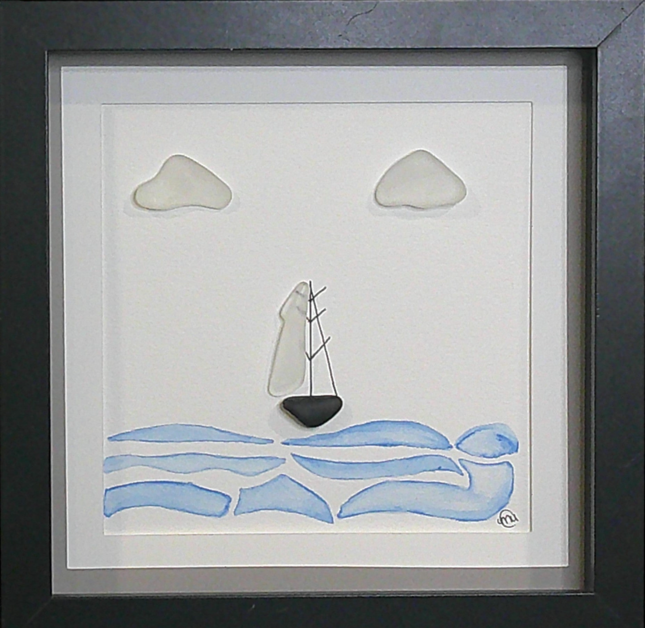 Sea Glass Picture - Sailboat Wimsy 1 - 8x8