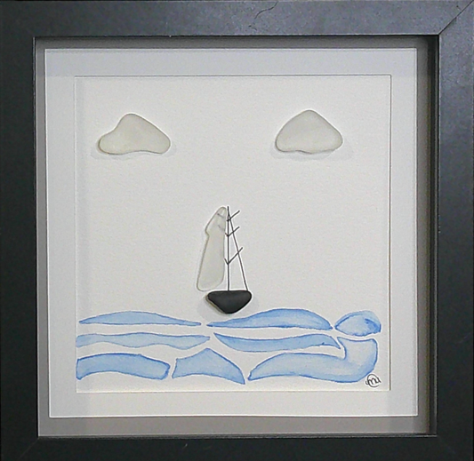 Sea Glass Picture - Sailboat Wimsy 1 - 8x8