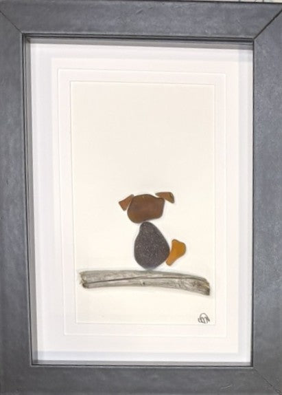 Sea Glass Picture - Dog (Brown) 3 - 5x7