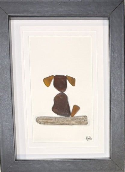 Sea Glass Picture - Dog (Brown) 7 - 5x7