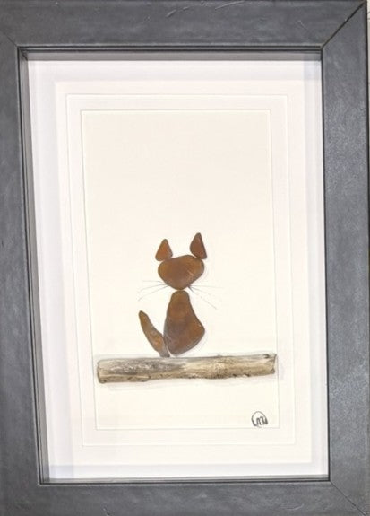 Sea Glass Picture - Cat (Brown) 1 - 5x7