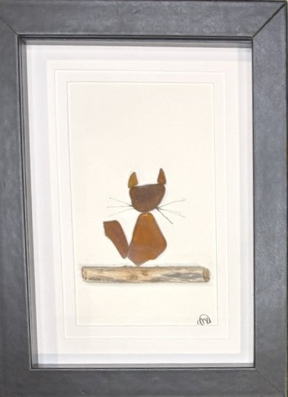 Sea Glass Picture - Cat (Brown) 2 - 5x7