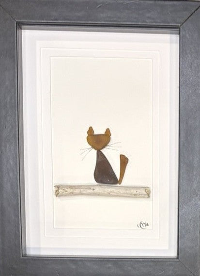 Sea Glass Picture - Cat (Brown) 3 - 5x7