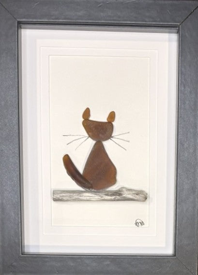 Sea Glass Picture - Cat (Brown) 4 - 5x7