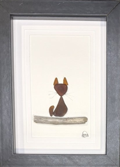Sea Glass Picture - Cat (Brown) 5 - 5x7