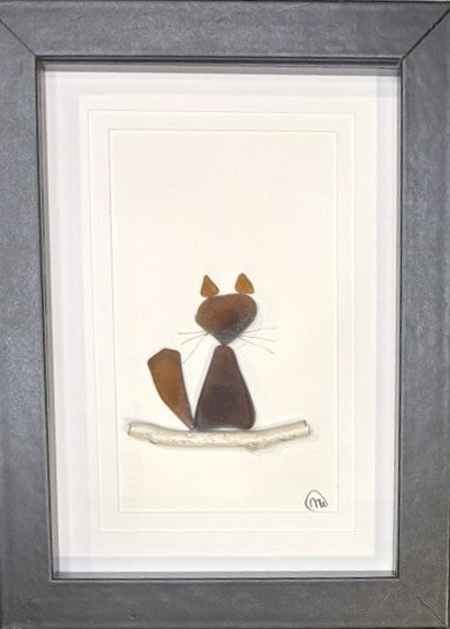 Sea Glass Picture - Cat (Brown) 6 - 5x7