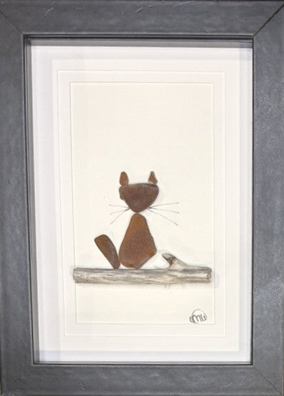 Sea Glass Picture - Cat (Brown) 7 - 5x7