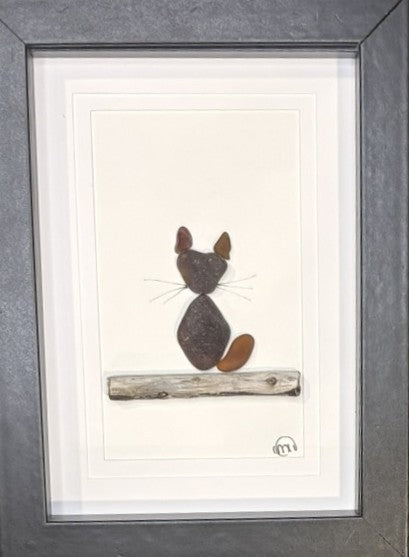 Sea Glass Picture - Cat (Brown) 8 - 5x7