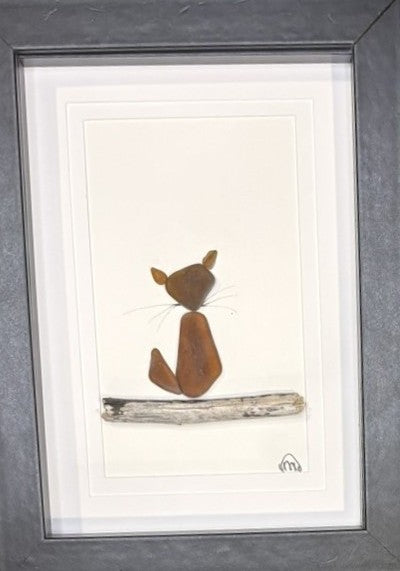 Sea Glass Picture - Cat (Brown) 9 - 5x7