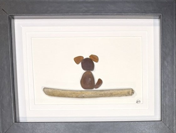 Sea Glass Picture - Dog (Brown) 9 - 5x7