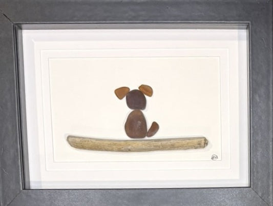 Sea Glass Picture - Dog (Brown) 9 - 5x7