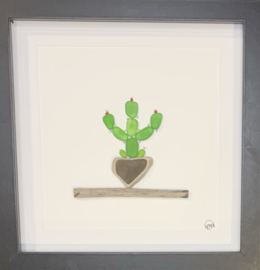 Sea Glass Picture - Cactus 12 - 8x8